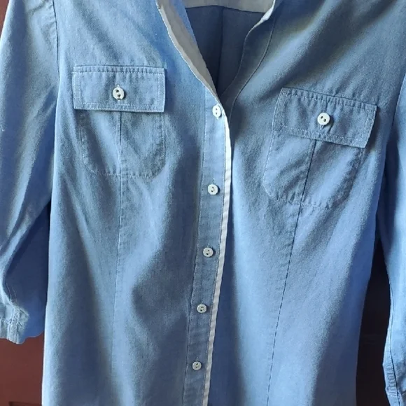 Lafayette 148 New York Blue Mandarin Collar Blouse - Picture 5 of 11